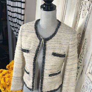 CLEO Designed by Infuex Elegant Cream Tweed Jacket with Black Trim